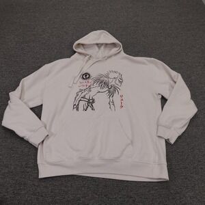 Death Note Hoodie Mens Large White Ryuk Graphic Pullover Fleece Anime Sweatshirt